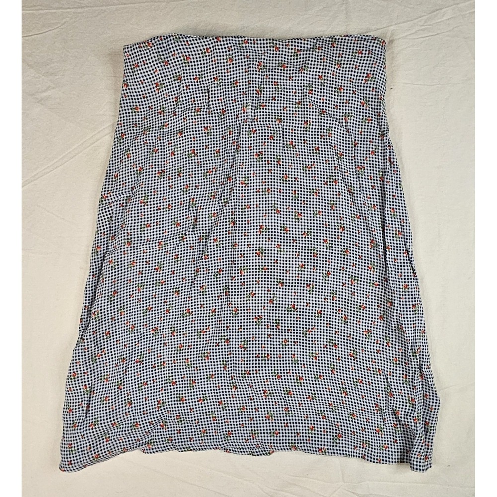 Brandy Melville Floral Gingham Mini Skirt Blue White Plaid Made in Italy OS